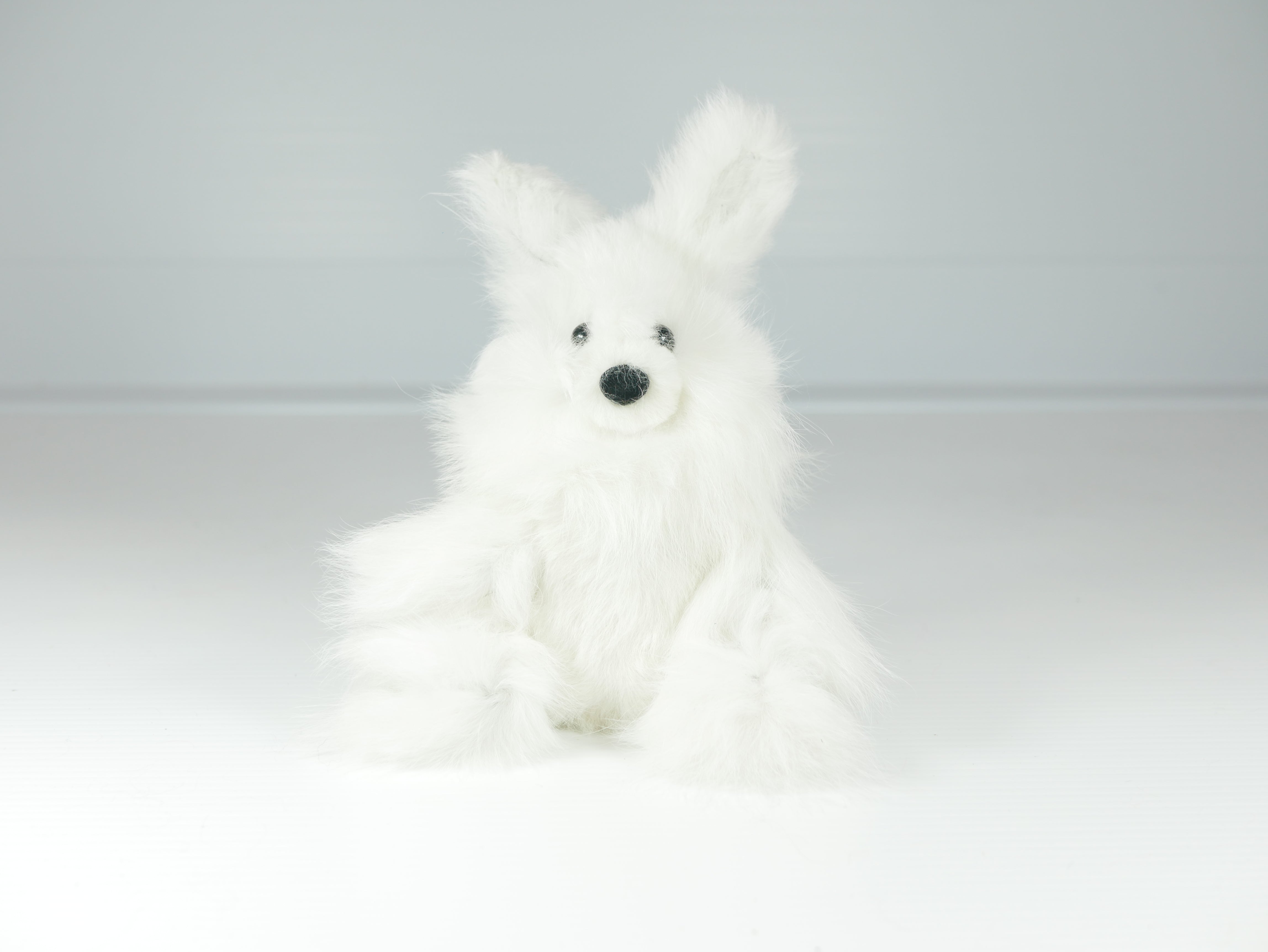 White & Brown Alpaca Fur Toy Rabbit