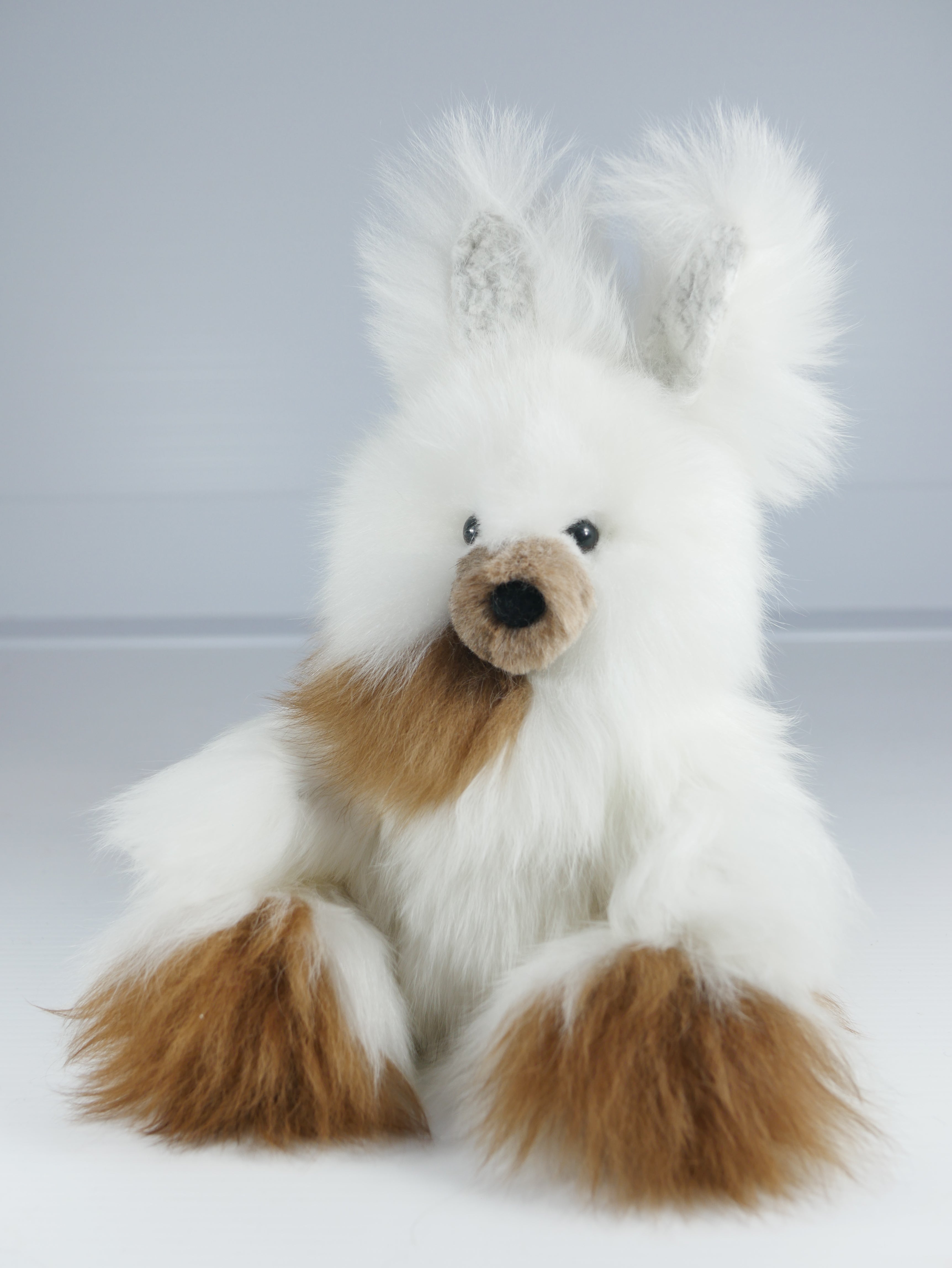 White & Brown Alpaca Fur Toy Rabbit