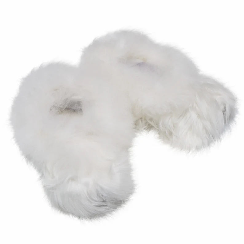 Adults' Alpaca Fur Slippers, 'Warm Way' White