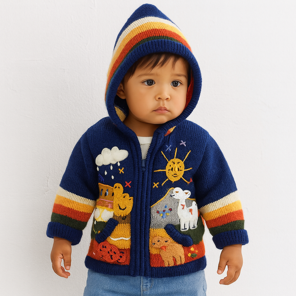 Blue and Colours Children's Cardigan, 'Peruvian Fairy Tales'