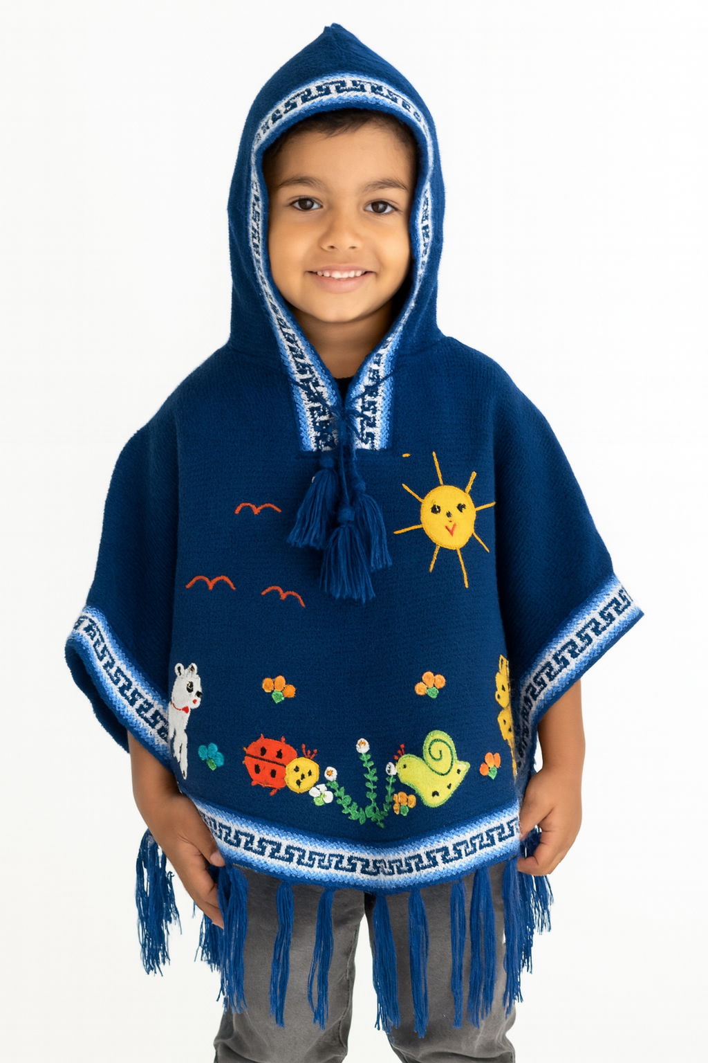 Blue Children's Ponchos With Hood