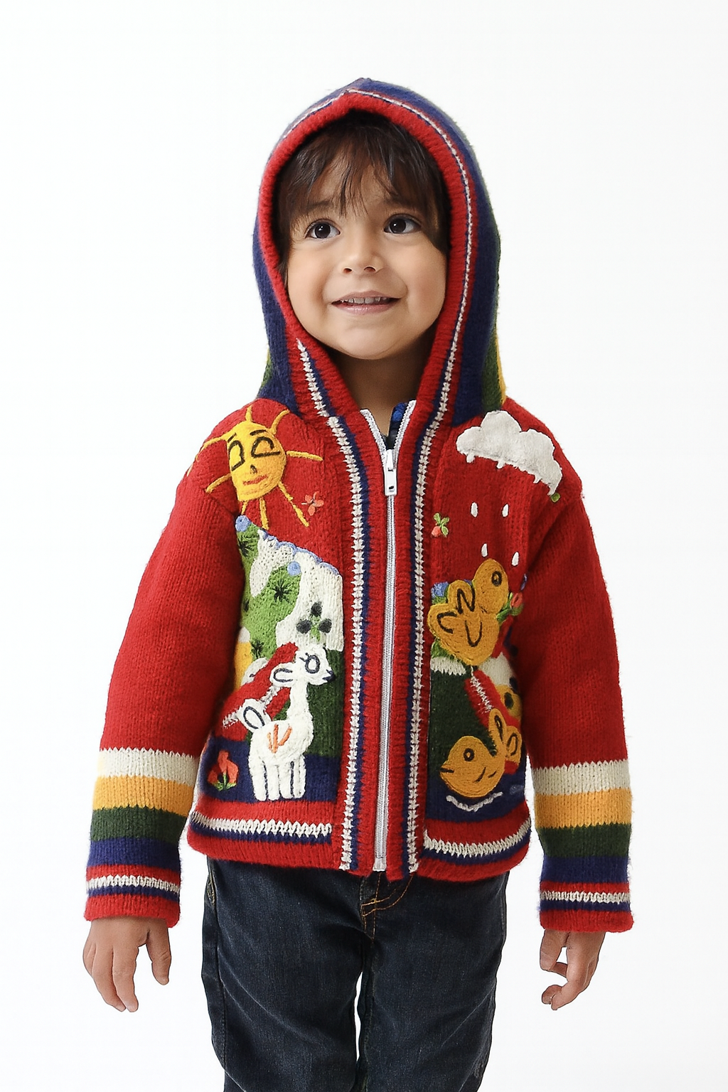 Red Children’s Cardigan 'Peruvian Fun'