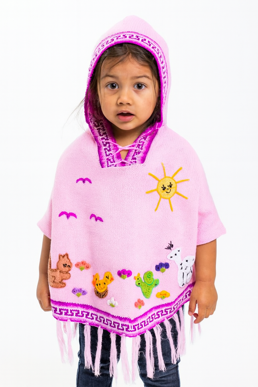 Light Pink Children's Ponchos With Hood