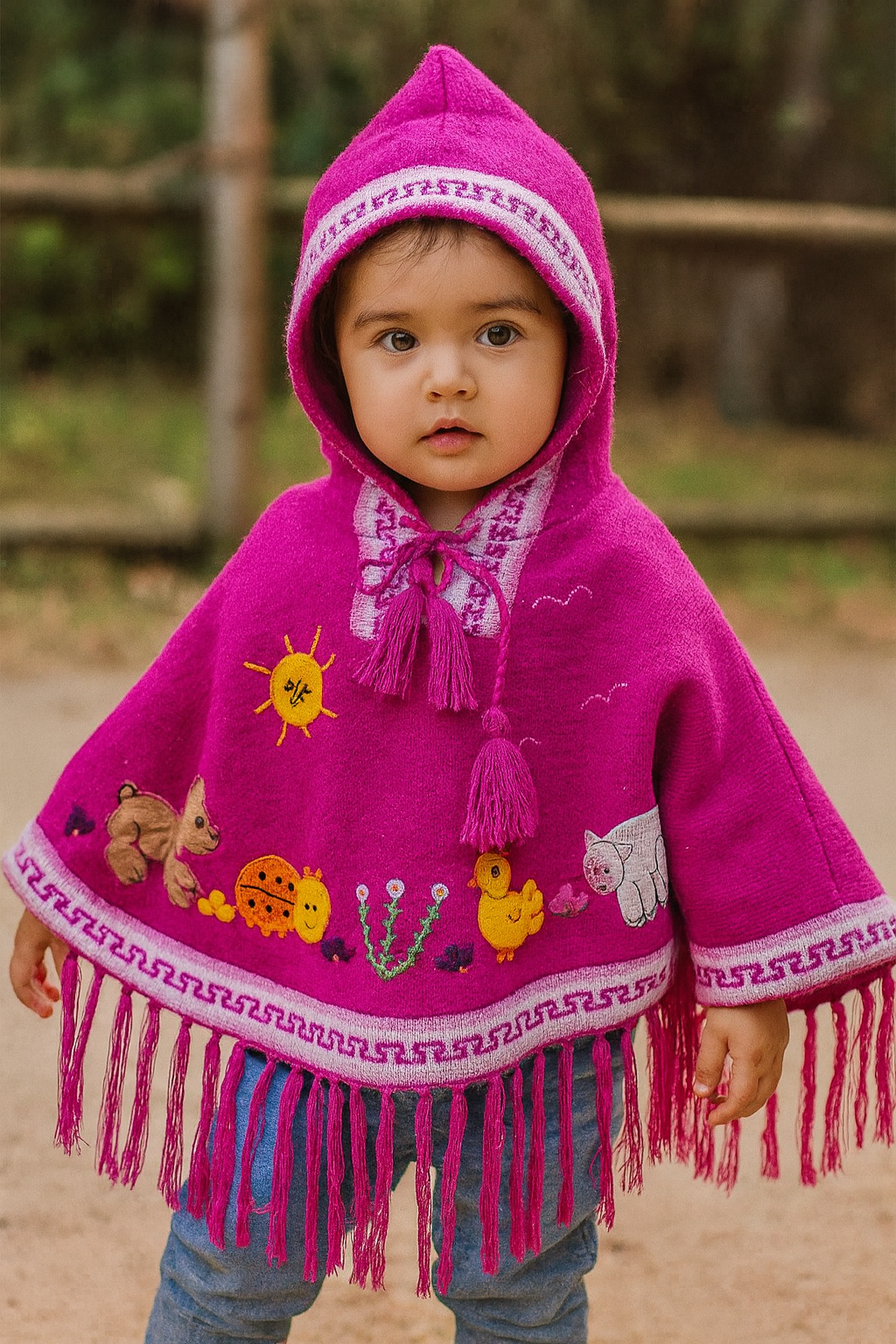 Pink Children's Ponchos With Hood