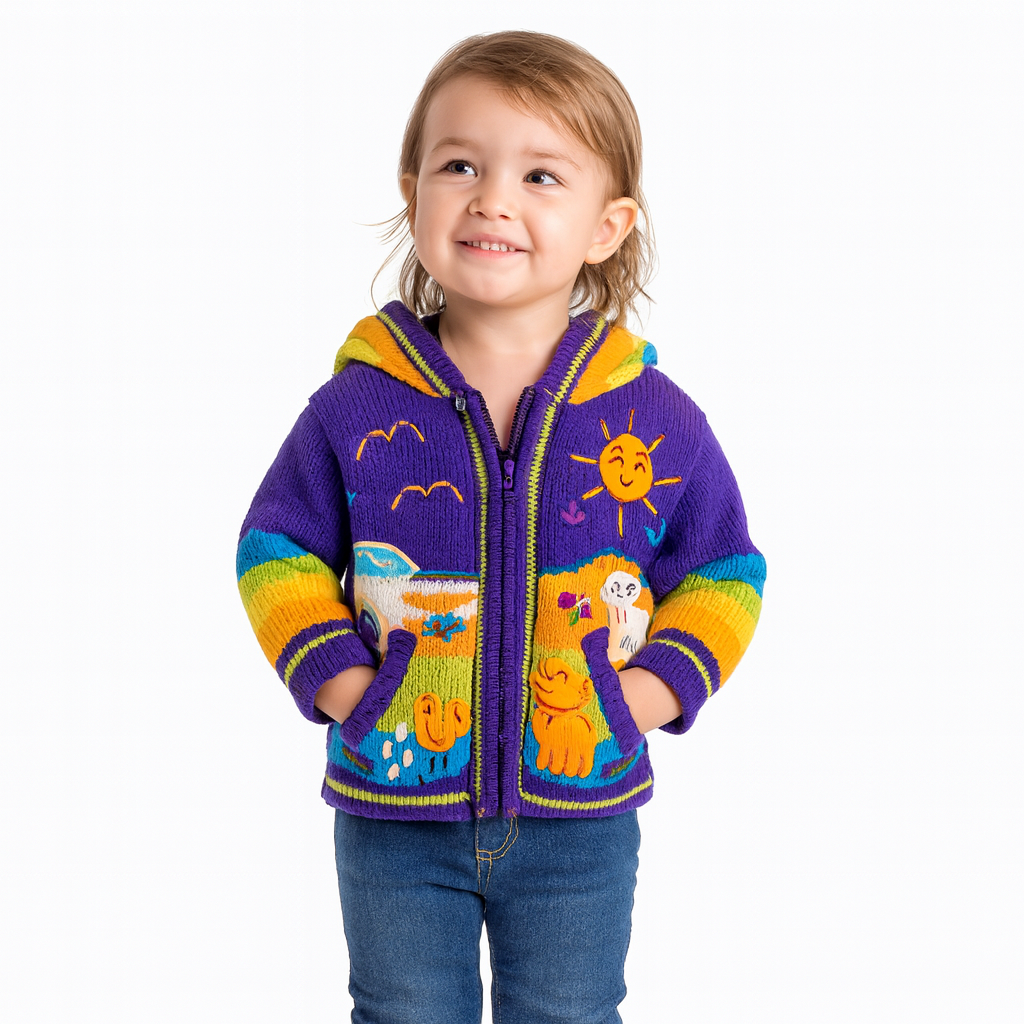 Purple Children's Cardigan, 'Peruvian Fairy Tales'