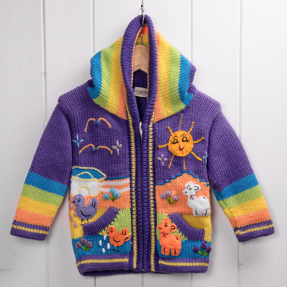 Purple Children's Cardigan, 'Peruvian Fairy Tales'