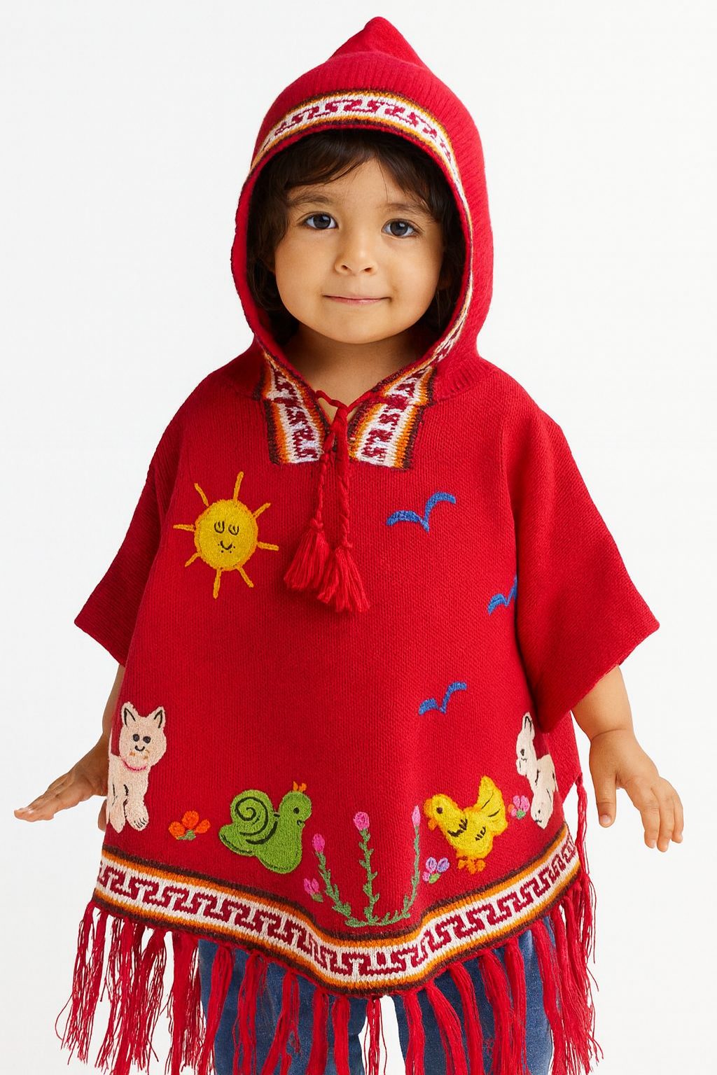 Red Children's Ponchos With Hood