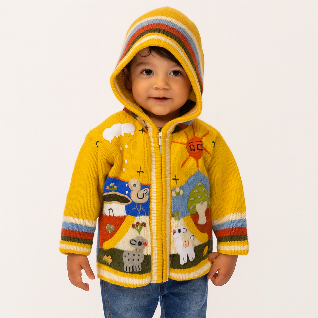 Yellow Children's Cardigan, 'Peruvian Fairy Tales'