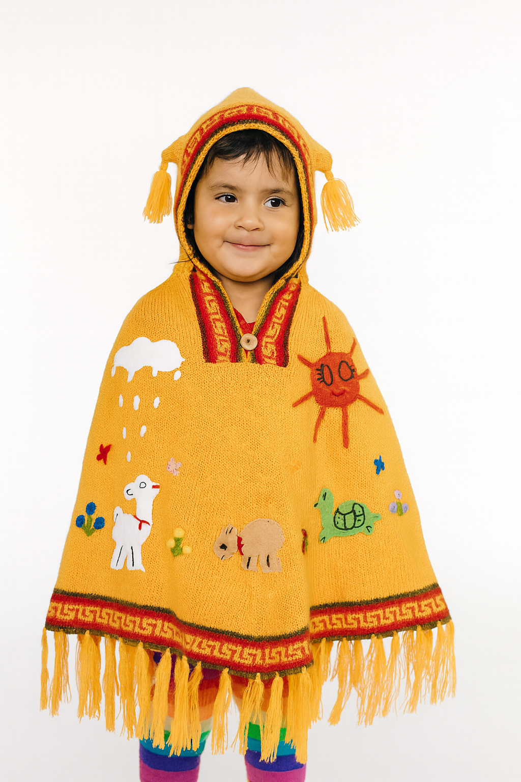 Yellow Children's Ponchos With Hood