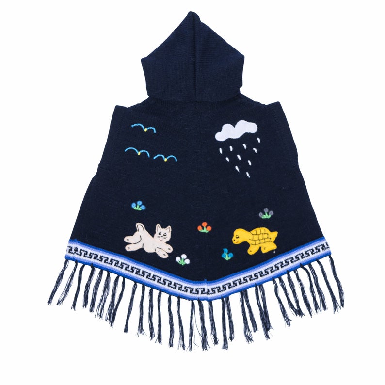 Dark Blue Children's Ponchos With Hood