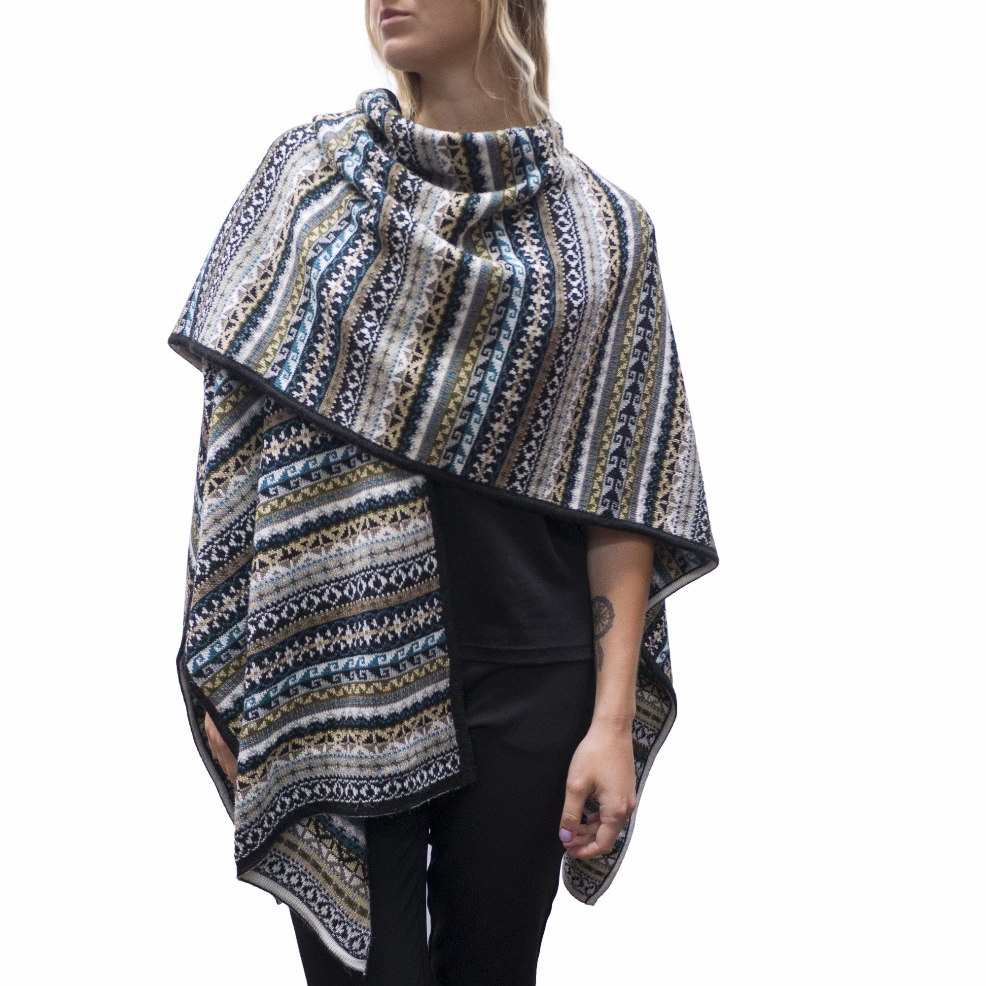 Unisex Reversible Handmade Alpaca Wool Pattern Shawl