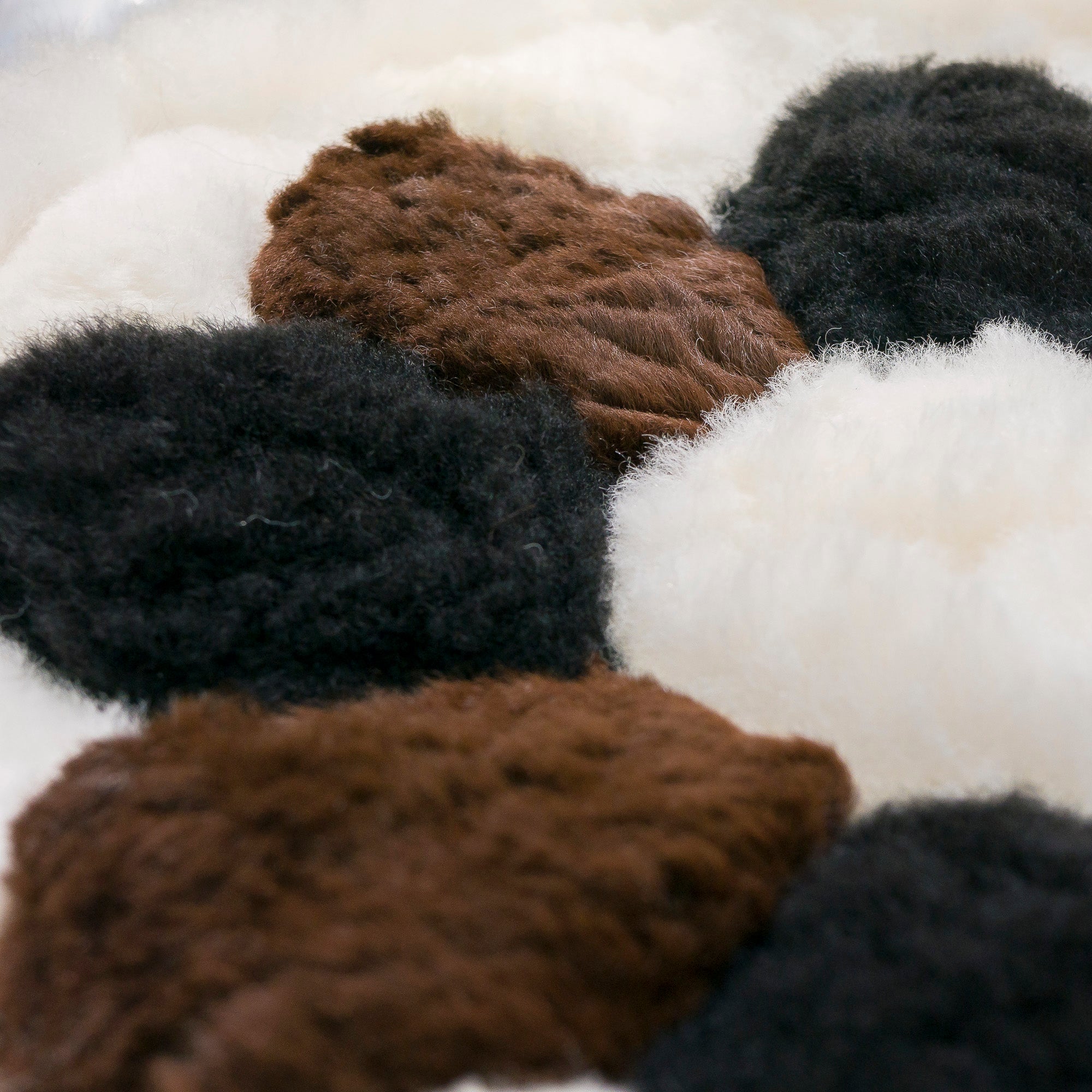 40cm Dark Brown, Black & White Alpaca Fur Rug 'Flower'