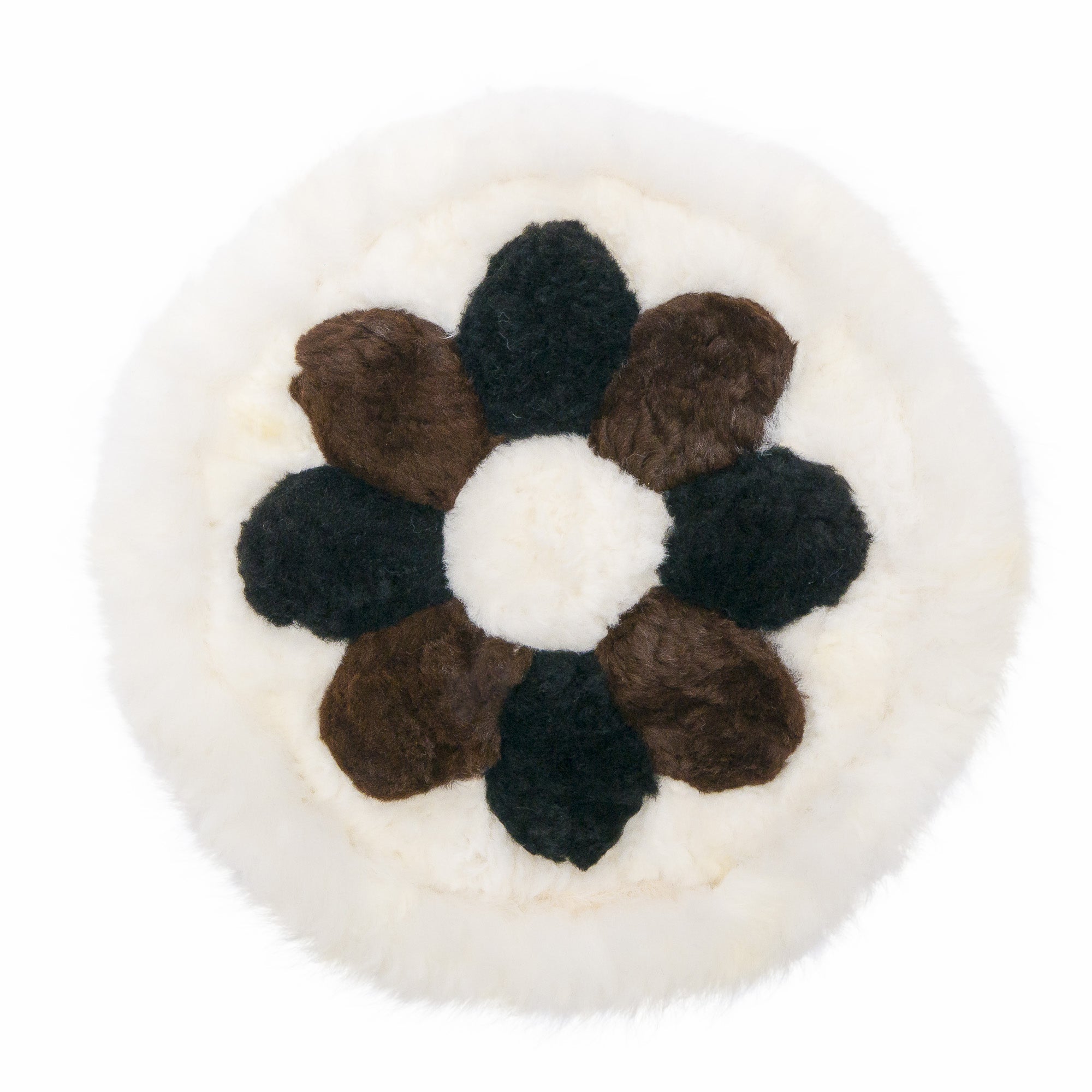 40cm Dark Brown, Black & White Alpaca Fur Rug 'Flower'