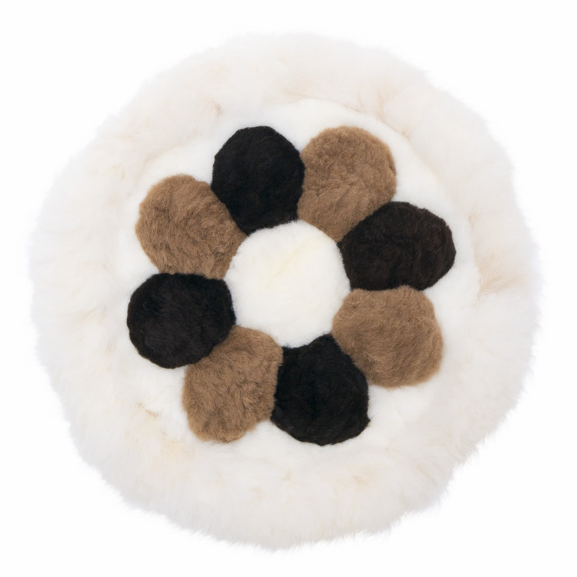 40cm Brown, Black & White Alpaca Fur Rug 'Flower'
