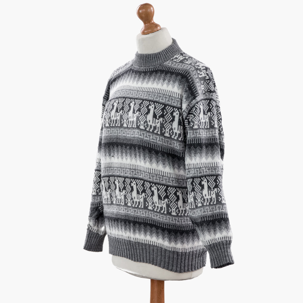 Men's Alpaca Wool Grey Jumper - 'Inca Warm Festive'