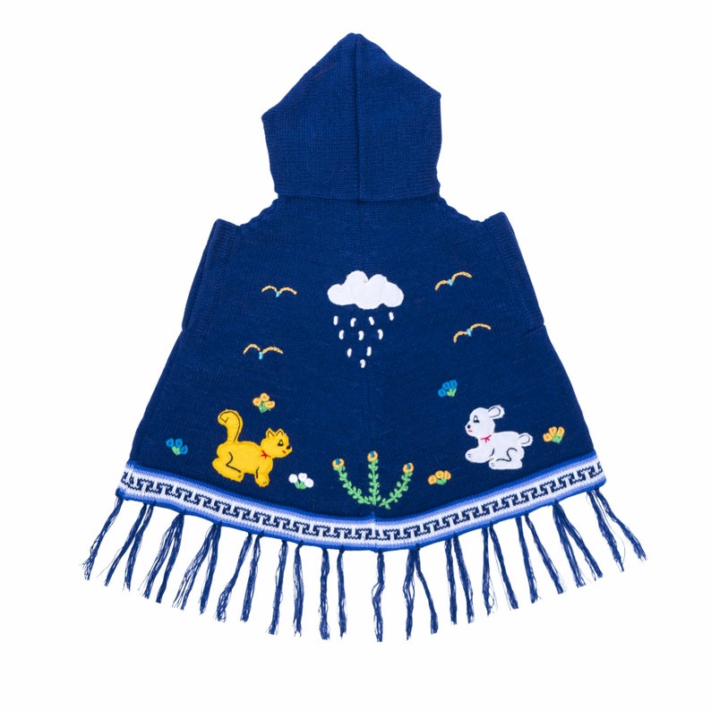Blue Children's Ponchos With Hood