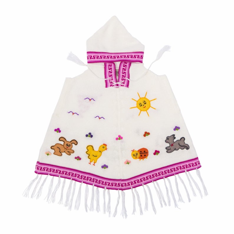 White and Pink Children's Ponchos With Hood