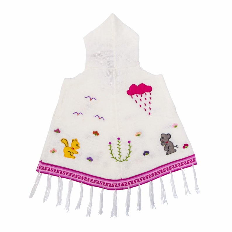 White and Pink Children's Ponchos With Hood