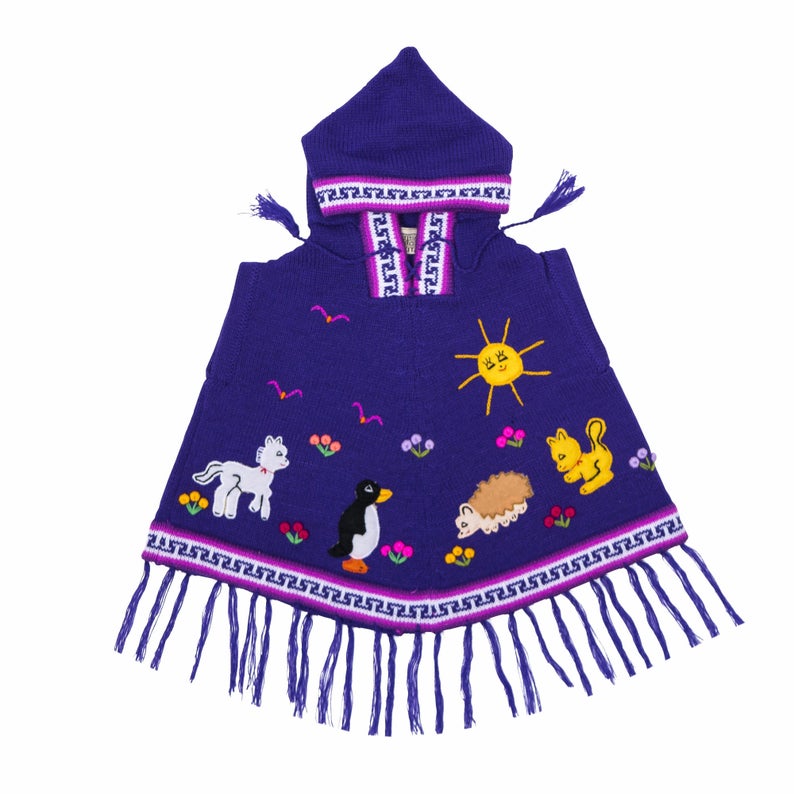 Purple Children's Ponchos With Hood