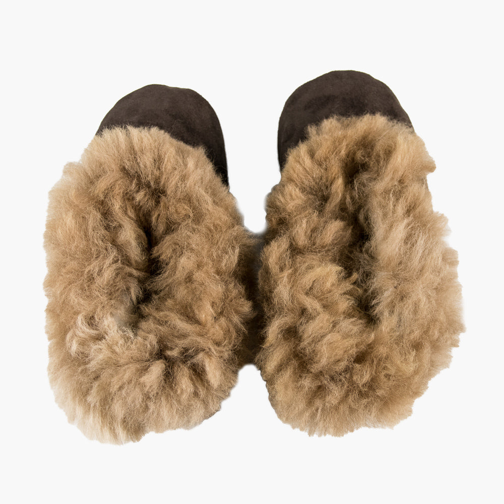 Adults' Alpaca Fur Slippers, 'Warm Way', With Brown Fur