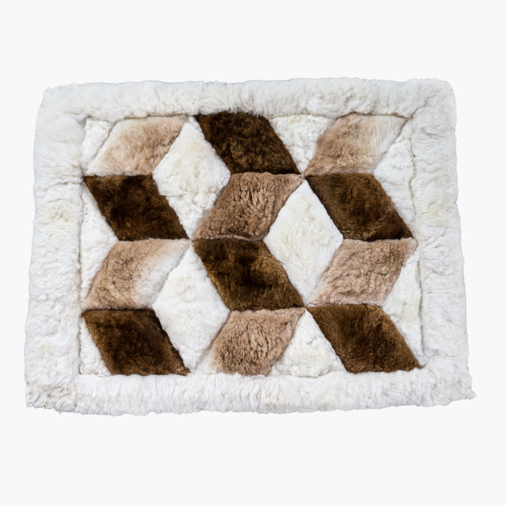 100cm x 70cm Tree Color Alpaca Fur Rug, 'Cube'